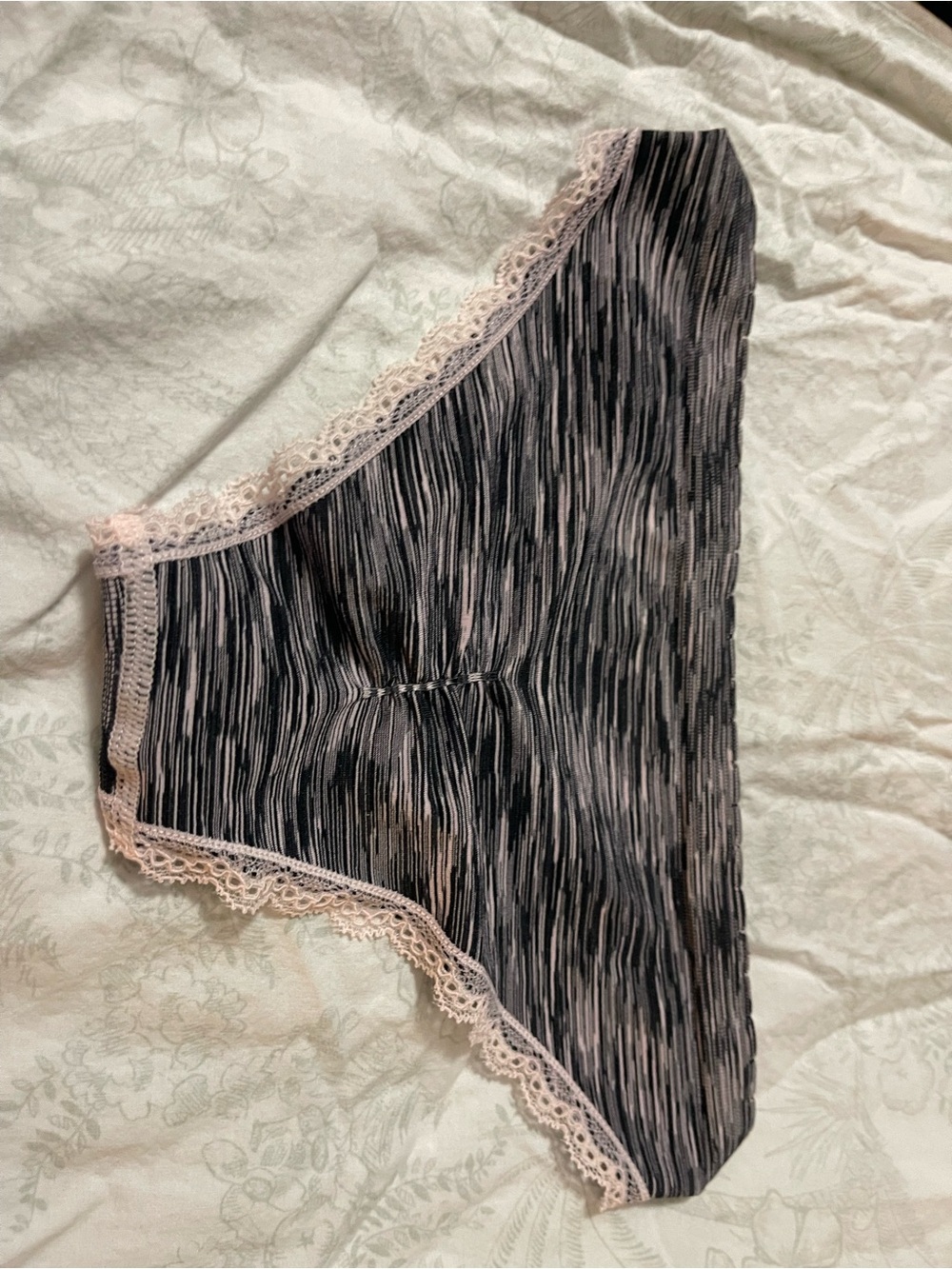 Victoria's Secret Heathered Gray Hipster Panty with Pink Lace Trim - Picture 2 of 3